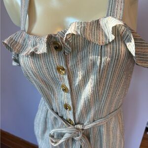 Skies Are Blue Striped Jumpsuit with Ruffle Detail